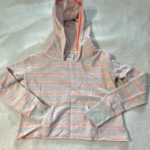 American Eagle Women's Long Sleeve Hooded Orange/Gray Stripe Pullover Size SP
